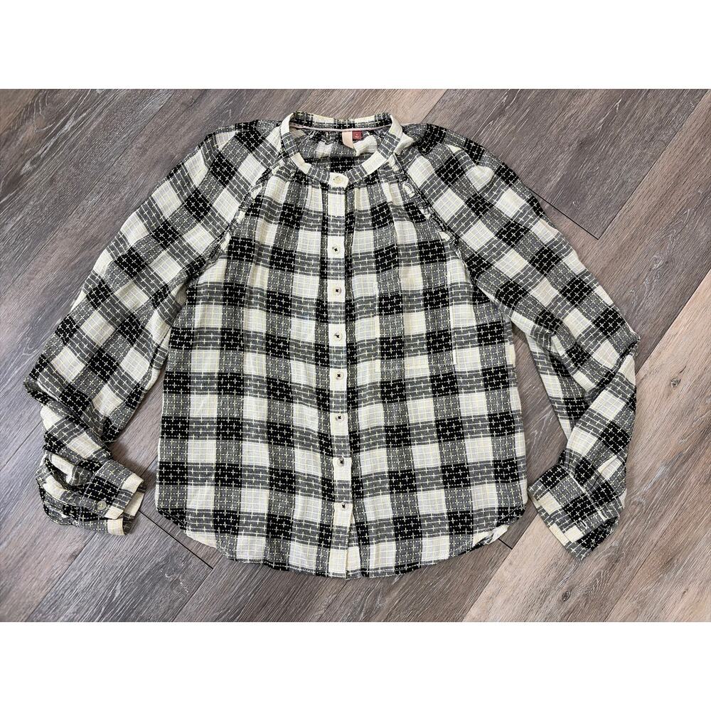 Pilcro Plaid Boho Blouse Cottagecore Prairie Lightweight Button Top Small